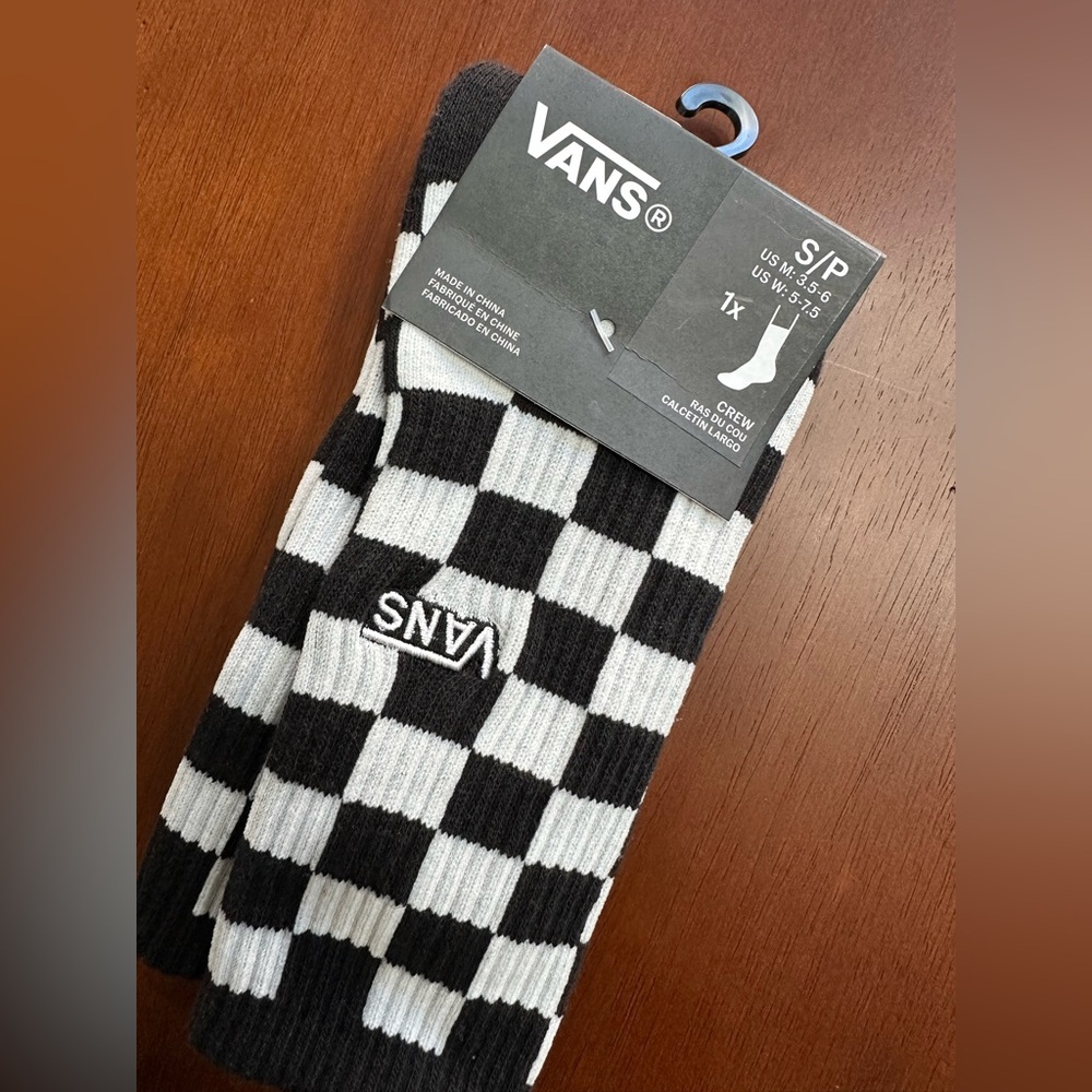 Vans Black & White Checkerboard Crew Socks S/P - Picture 3 of 5